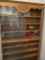 85991 Oak cabinet, multiple shelves, sliding glass door, JD spoker D engrave