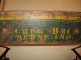 85722 Schug Bros. from Berne, IN wooden bench board wagon seat, excellent stenciling & lettering