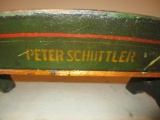 85727 Peter Schuttler wooden goat wagon seat, excellent stenciling & lettering