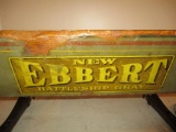 85730 New Ebbert Battleship Gray wooden buckboard wagon seat, excellent stenciling & lettering