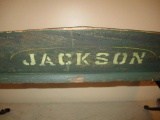 85728 Jackson wooden buckboard wagon seat, excellent stenciling & lettering