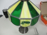 85751 JD lamp, stain glass shade, 6 different tractors, 19