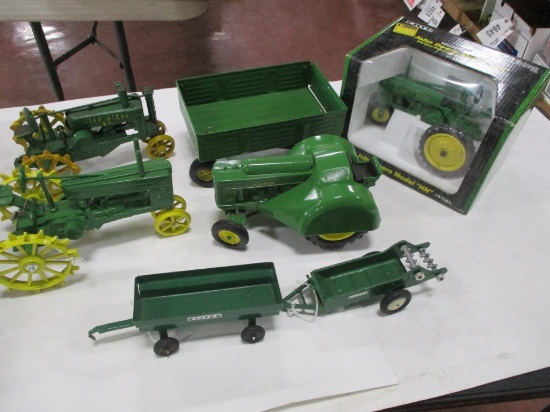 5005- JD HN, NIB, (2) JD TRACTOR, JD 60 ORCHARD, JD WAGON, OLIVER SPREADER, OLIVER WAGON