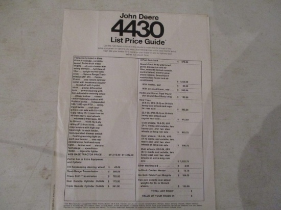86572- 1972 JD 4230 TRACTOR LIST PRICE GUIDE