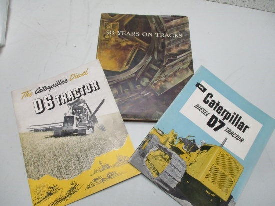 (3) CAT D6/D7 SALES BROCHURE BOOKS, W/ CAT 50 YEARS ON TRACKS BOOK