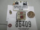 IH BADGE, TAPE MEASURE, MCCORMICK MEDALLION, 88 SERIES TIE TACK
