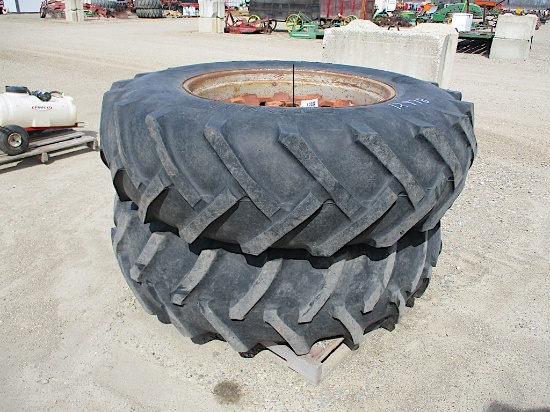 12998-PAIR OF 18.4-34 TIRES, RIMS AND CAST CENTERS
