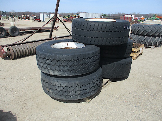 13146-PALLET OF WAGON MIXER TIRES AND RIMS