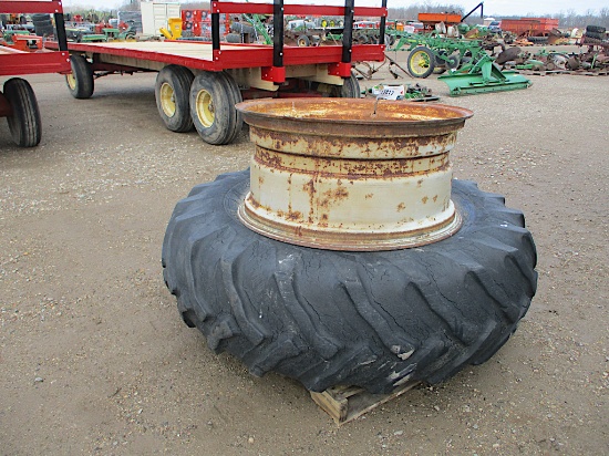 13817-GOODYEAR 18.4-34 TIRE W/ (2) RIMS