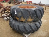 12327- PAIR OF 18.4-34 TIRES & CAST CENTERS FOR IH