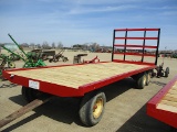 13434-20'L X 8'W WHITE OAK FLAT RACK WAGON W/ STANDARD AND TANDEM AXLE RUNNING GEAR