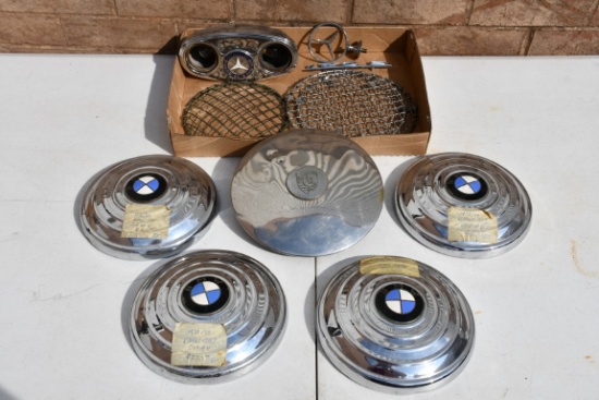 30915- MERCEDES 500/540K REAR TAILIGHT, BMW 327 HUBCAPS, ETC.