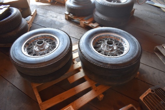 30622- (4) DUNLOP 6.50/16 ON BORRANI WIRE WHEELS, EXCELLENT CONDITION