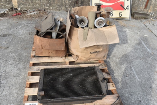 30239- BOX OF HORNS, (1) RADIATOR & (1) BOX OF MISC. PARTS