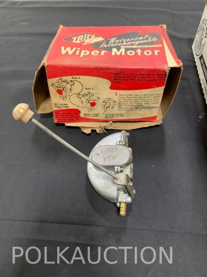 Box of NOS Auto Light Condensers, Marchal Lamp, NOS Trico Wiper Motor