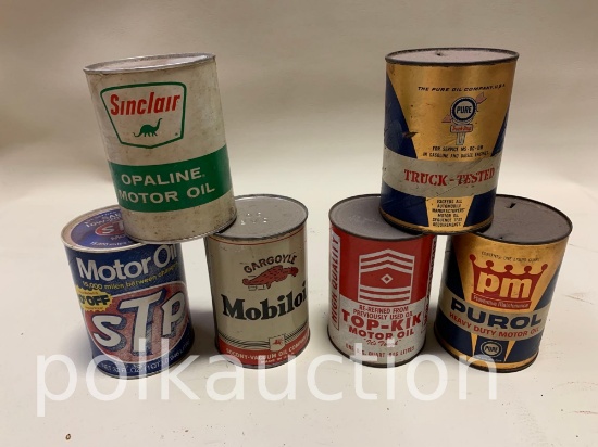 (6) VINTAGE MOTOR OIL CANS