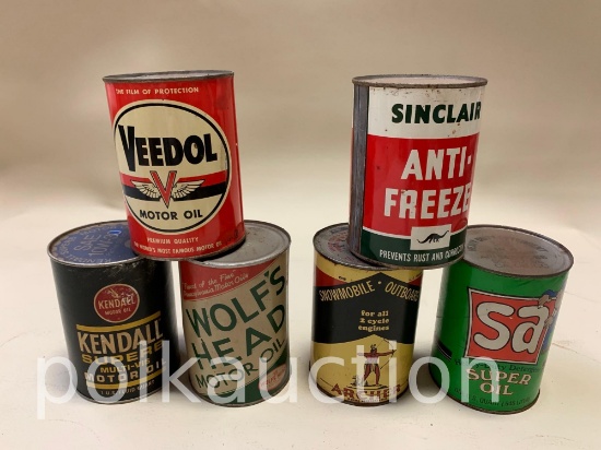 (6) VINTAGE MOTOR OIL AND ANTIFREEZE CANS