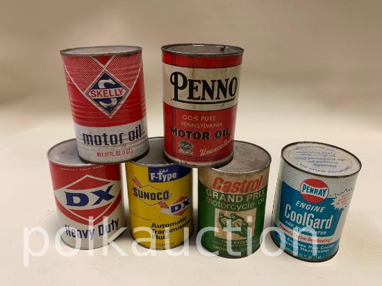 (6) VINTAGE OIL, TRANSMISSION & FLUID CANS