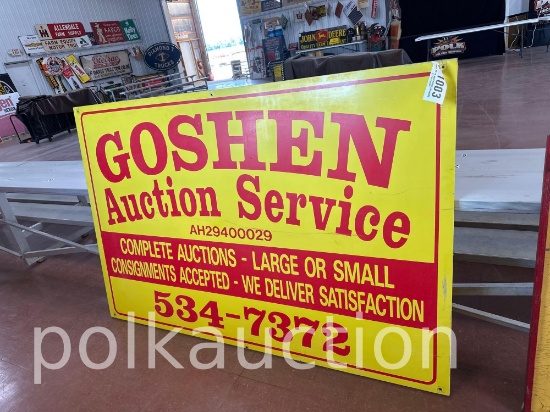 1003-GOSHEN AUCTION SERVICE METAL DOUBLE SIDED SIGN