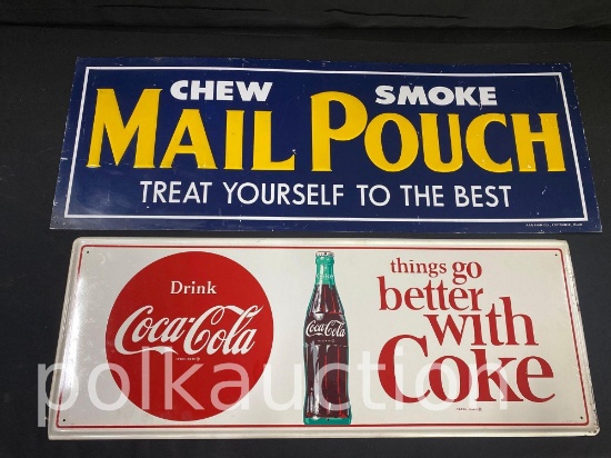 39287-THINGS GO BETTER W/ COKE & CHEW SMOKE MAIL POUCH TOBACCO SIGNS