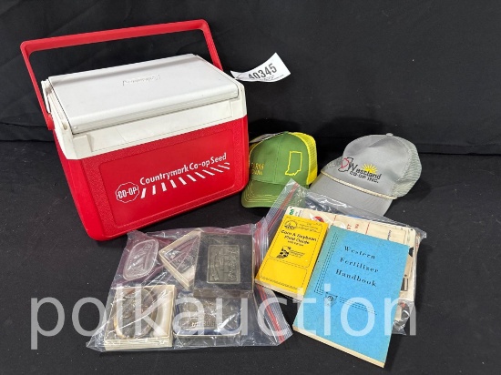 40345-CO-OP COOLER W/ AGRICULTURE/COLLECTOR BELT BUCKLES & HATS