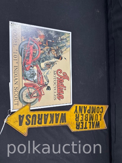 734-INDIAN MOTORCYCLES SIGN & WALTER LUMBER SIGN