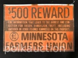 38975-MINNESOTA FARMERS UNION $500 REWARD SIGN
