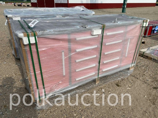 39462-7' STAINLESS STEEL WORK BENCH W/ 10 DRAWERS & 2 CABINETS - RED