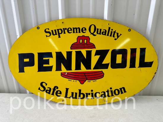 PENNZOIL SIGN DOUBLE SIDED METAL (31"X18")