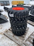 744 - (4) NEW 12 - 16.5 FORERUNNER SKS1 SKIDSTEER TIRES ON WHEELS