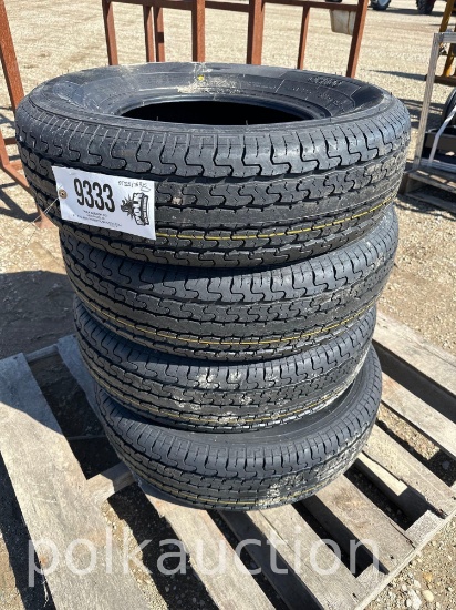 9333 - (4) NEW ST225/75R15 RADIAL TRAILER TIRES