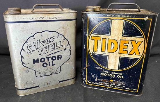 TIDEX & SHELL 2-GALLON LUBRICANT CANS - EMPTY