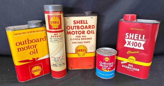 (5) SHELL LUBRICANT CANS - SOME ARE FULL