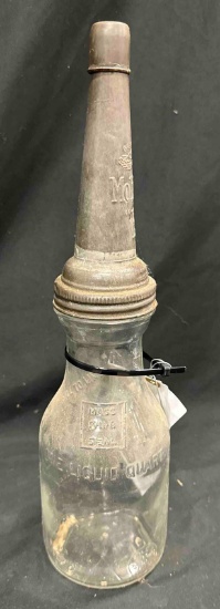 VINTAGE GLASS QUART OIL BOTTLE