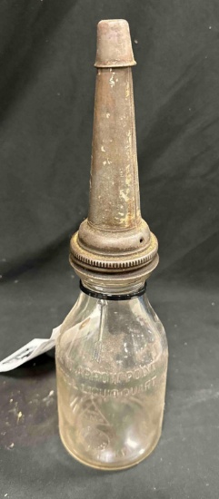VINTAGE GLASS QUART OIL BOTTLE