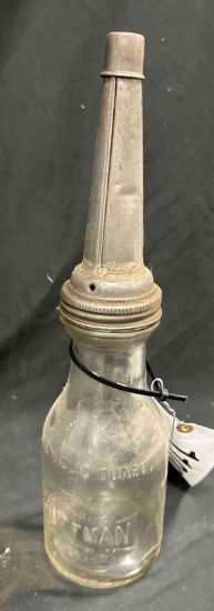 HUFFMAN GLASS QUART OIL BOTTLE