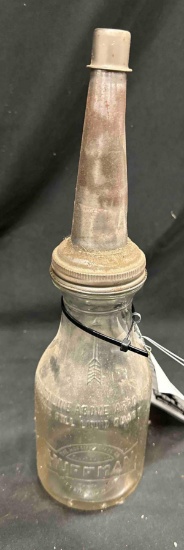 HUFFMAN GLASS QUART OIL BOTTLE