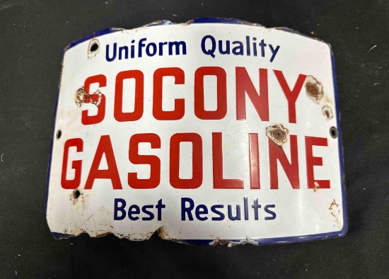 SOCONY GASOLINE PORCELIAN SIGN - 11" x 7.5"