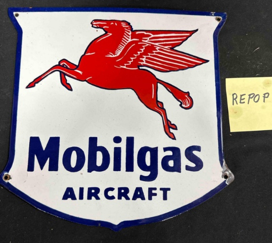 MOBILOIL AIRCRAFT PORCELIAN SIGN - REPOP - 12" x 12" - SINGLE SIDED