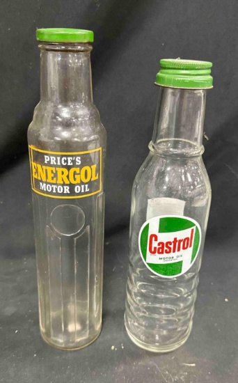 ENERGOL & CASTROL QUART GLASS OIL BOTTLE