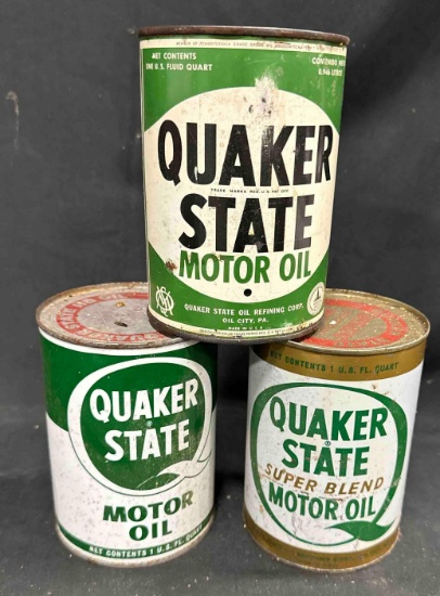 (3) QUAKER STATE LUBRICANT CANS - SOME ARE FULL