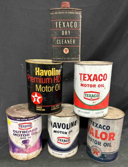 (5) TEXACO QUART CANS & DRY CLEANER - SOME ARE FULL