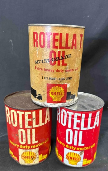 (3) SHELL ROTELLA OIL CANS - SOME ARE FULL