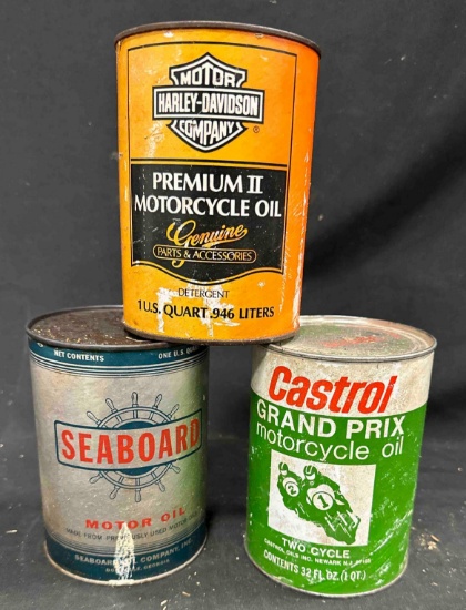 1124 - HARLEY-DAVIDSON, CASTROL MOTORCYCLE OIL & SEABOARD OIL - SOME ARE FULL