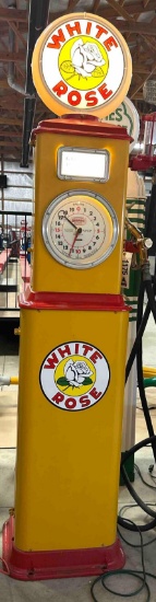 BENNETT 150 WHITE ROSE GAS PUMP - REPOP GLOBE - 91"
