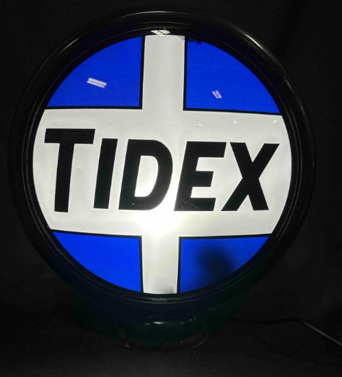 TIDEX GAS PUMP GLOBE - METAL GLOBE - ORIGINAL LENSES - 13.5"