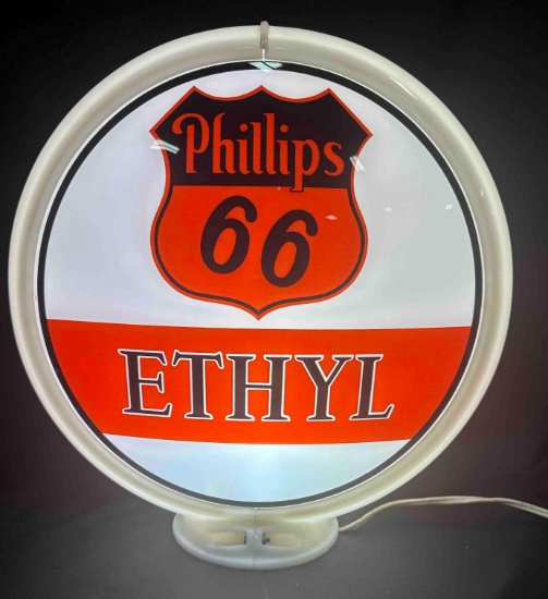 PHILLIPS 66 ETHYL GAS PUMP GLOBE - ORIGINAL LENSES - 13.5"