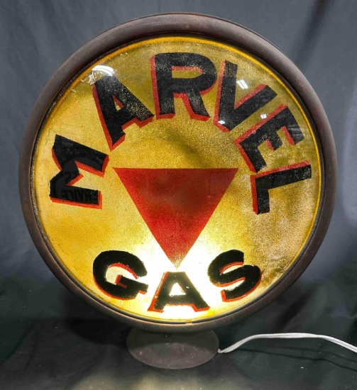 MARVEL GAS PUMP GLOBE - METAL GLOBE - ORIGINAL - ONE LENSE - 15"