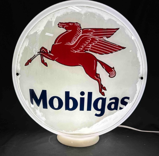 MOBILGAS GAS PUMP GLOBE - ALL GLASS - ORIGINAL LENSES - 13.5"