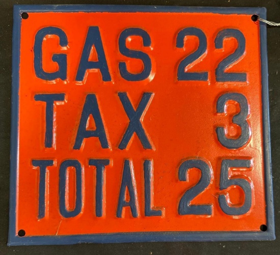 GAS TAX TIN SIGN - 8.5" x 9" - SINGLE SIDED